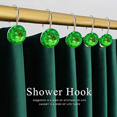 EleCharm 12 Pcs Bling Rhinestones Shower Curtain Hooks Bathroom Rolling Hooks (Green) - Image 5